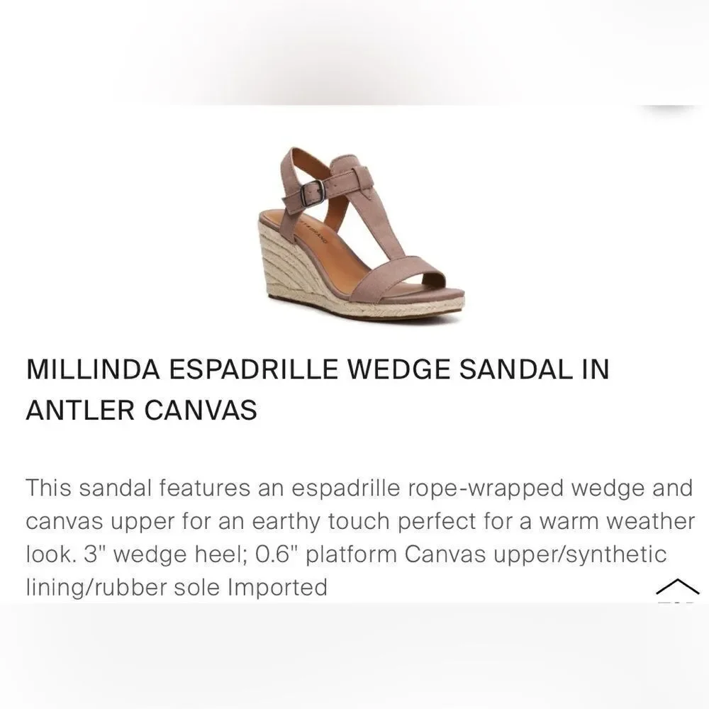 Lucky Brand Millinda Pink Espadrille T Strap Wedge Sandal in Antler Canvas